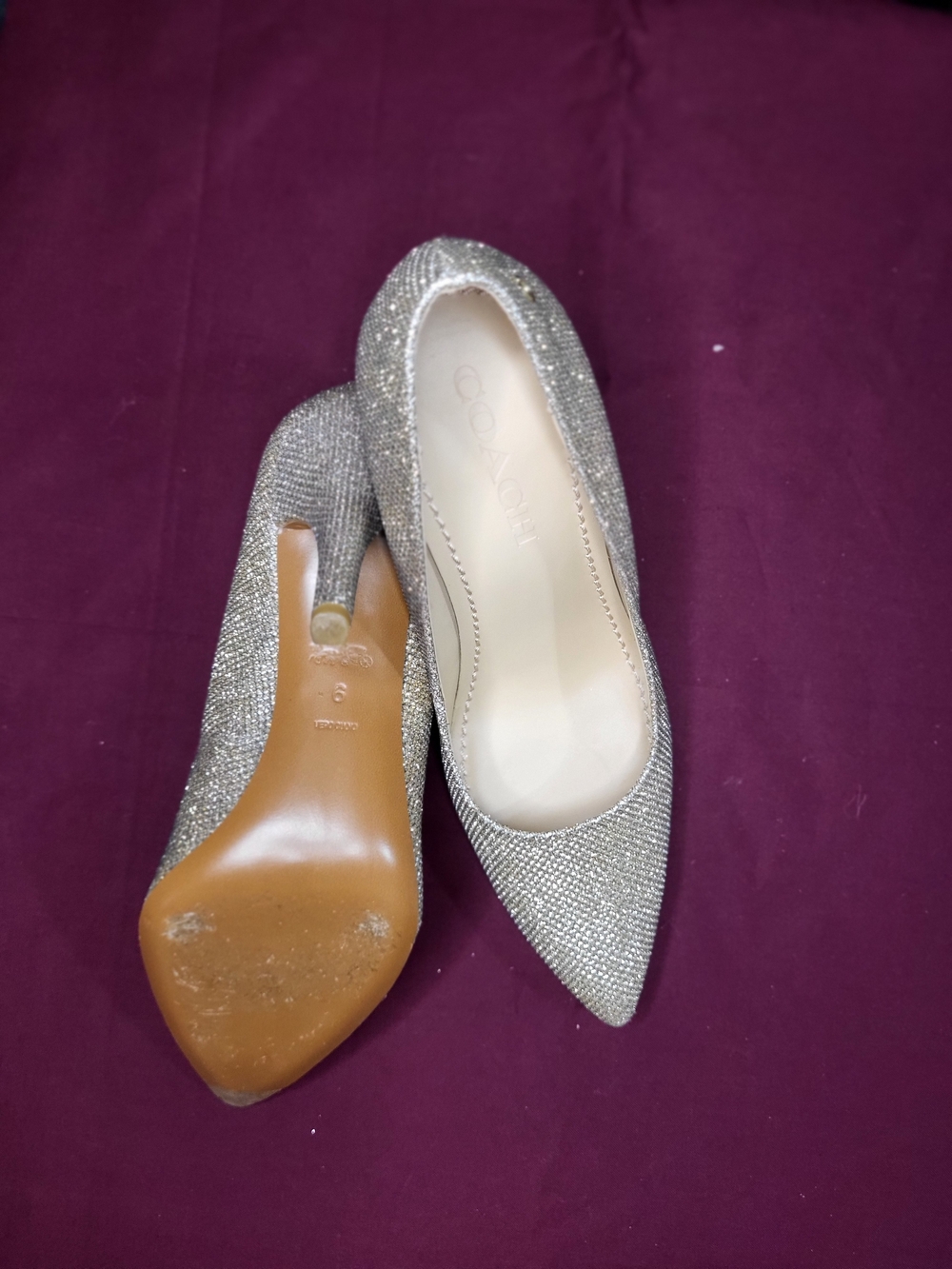 Coach Gold Glitter Pointed Toe Pumps